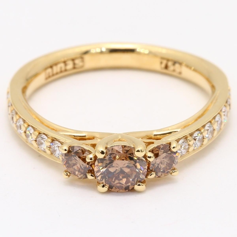 Paragon Three Stone Champagne Diamond Engagement Ring