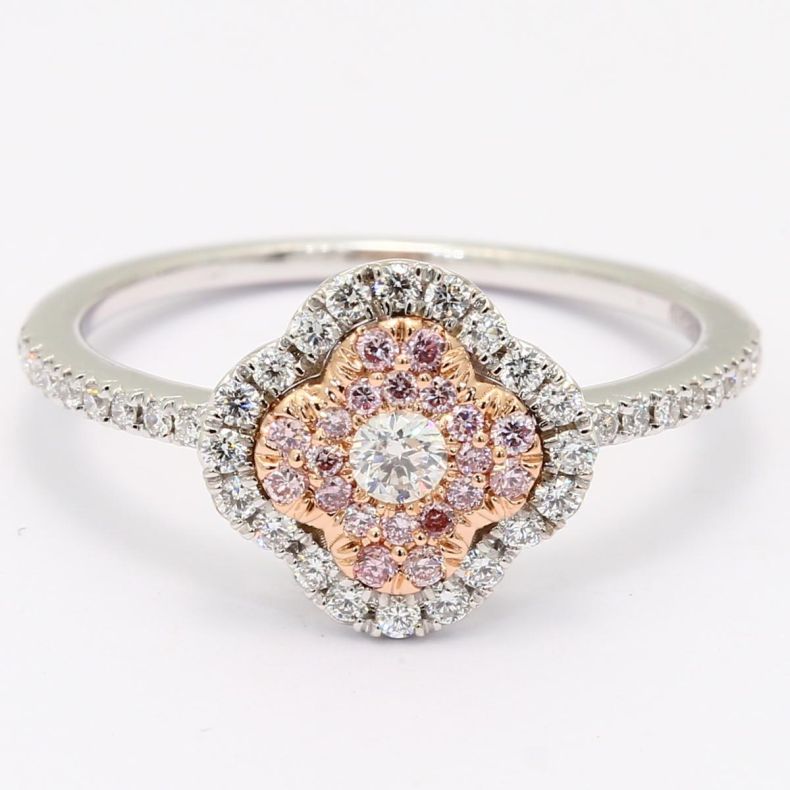 Zamia Argyle pink and white diamond floral cluster halo ring
