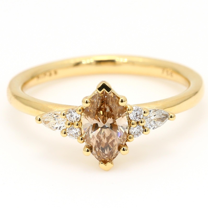 Leandra marquise cut champagne and white diamond ring