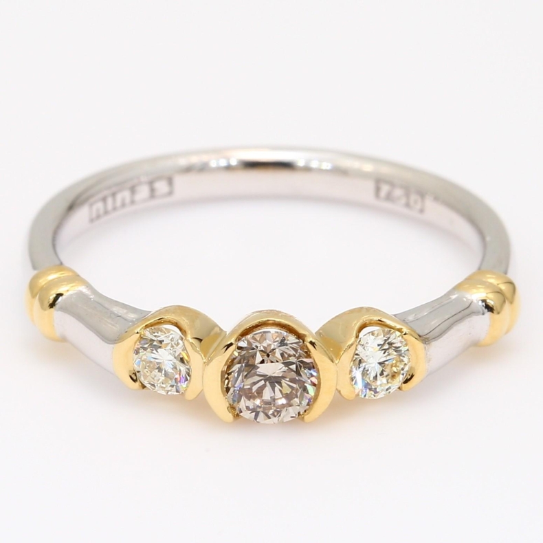 Eyre champagne and white diamond three stone ring