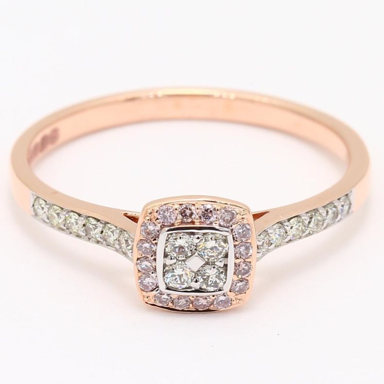 Valentine Argyle light pink champagne and white diamond square halo dress ring