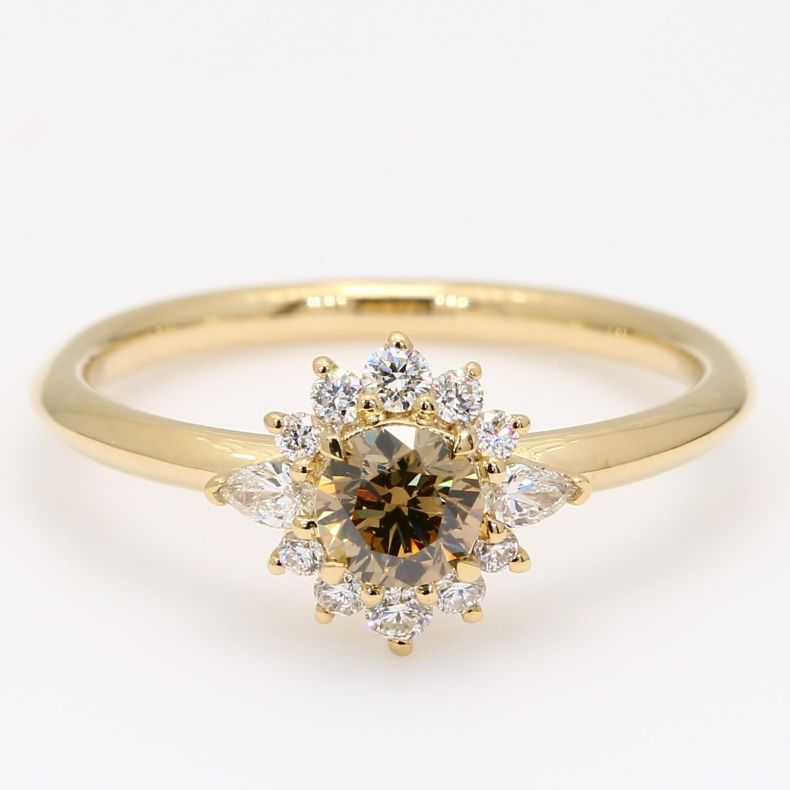 Exodus champagne and white diamond halo ring