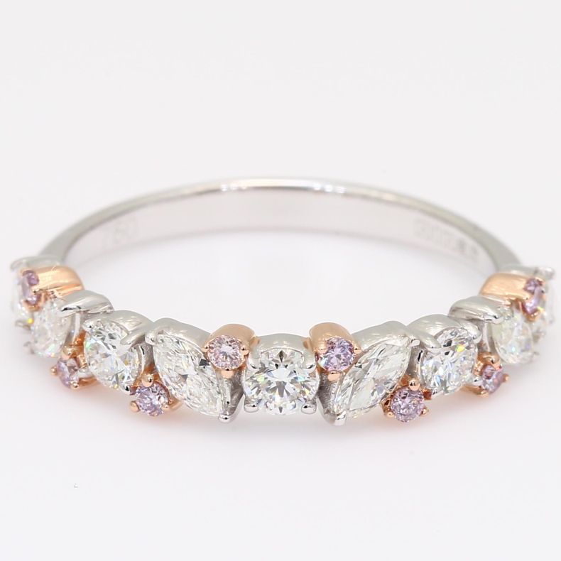 Veil round and marquise-cut fancy purple and white diamond band ring
