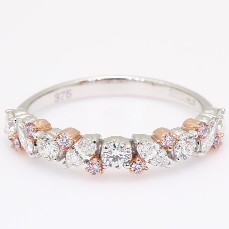 Veil round and marquise-cut fancy purple and white diamond band ring