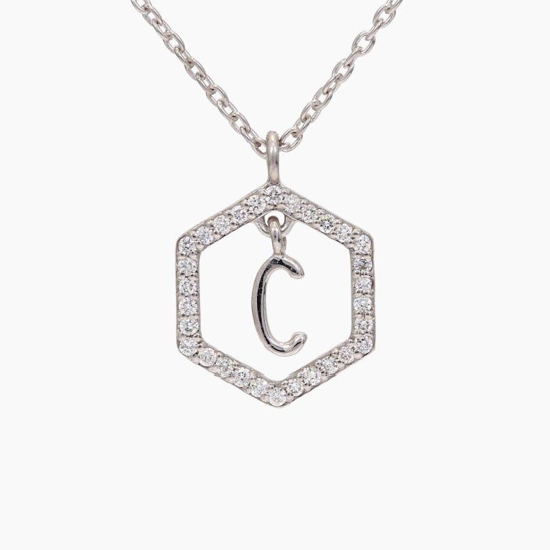 Insignia C white diamond sterling silver initial necklace