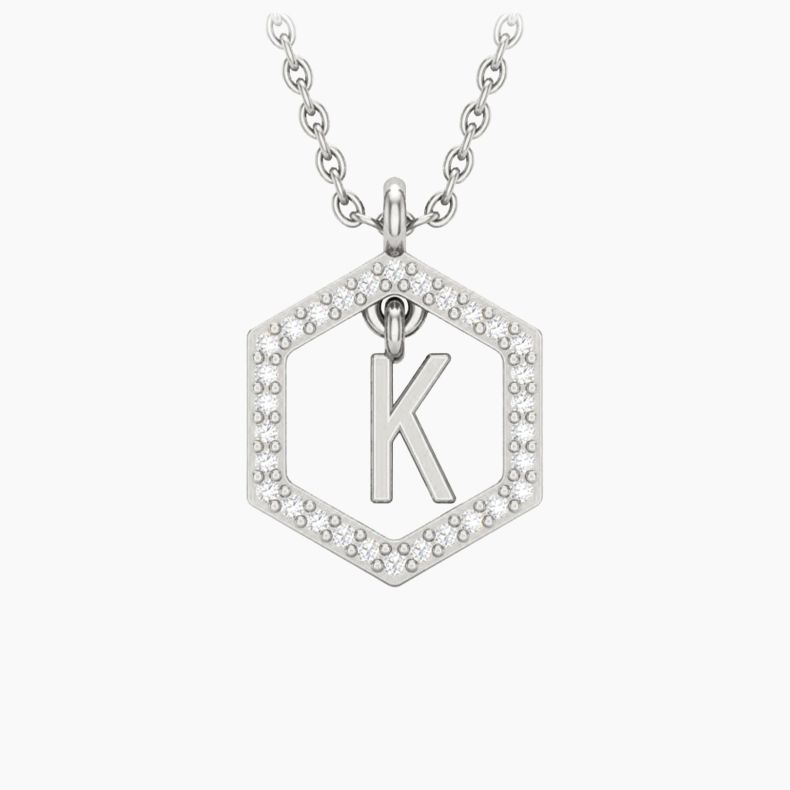 Insignia K white diamond sterling silver initial necklace