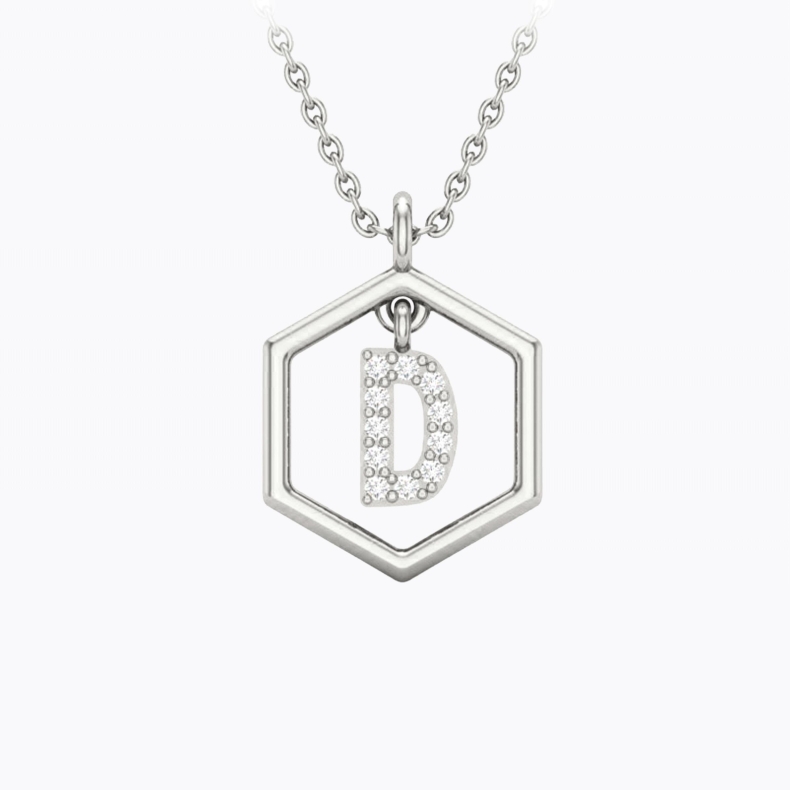 Insignia Icon D white diamond sterling silver initial necklace