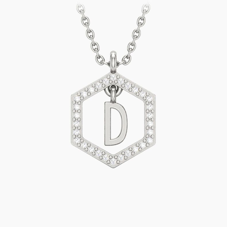 Insignia D white diamond sterling silver initial necklace