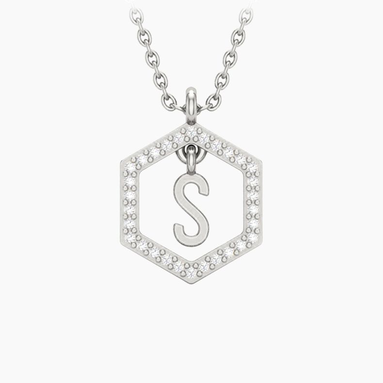 Insignia C white diamond sterling silver initial necklace