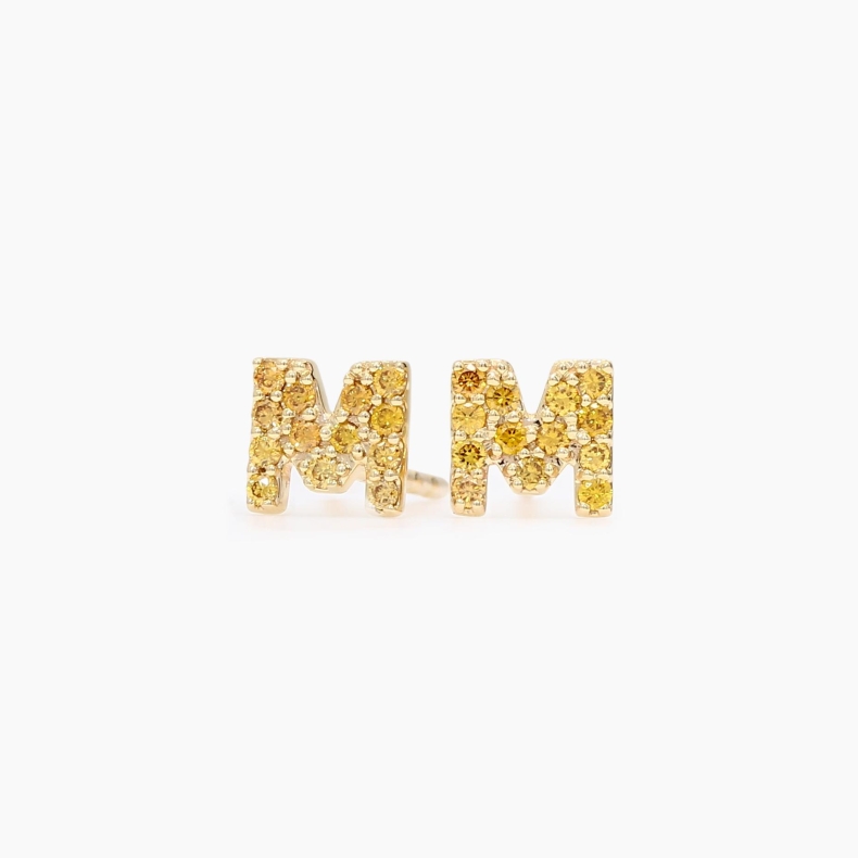Love Letter M initial fancy orange diamond stud earrings