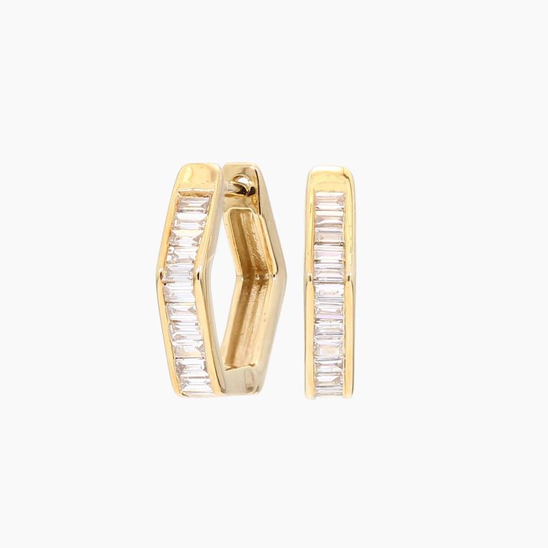 Hexara baguette-cut white diamond huggie hoop earrings