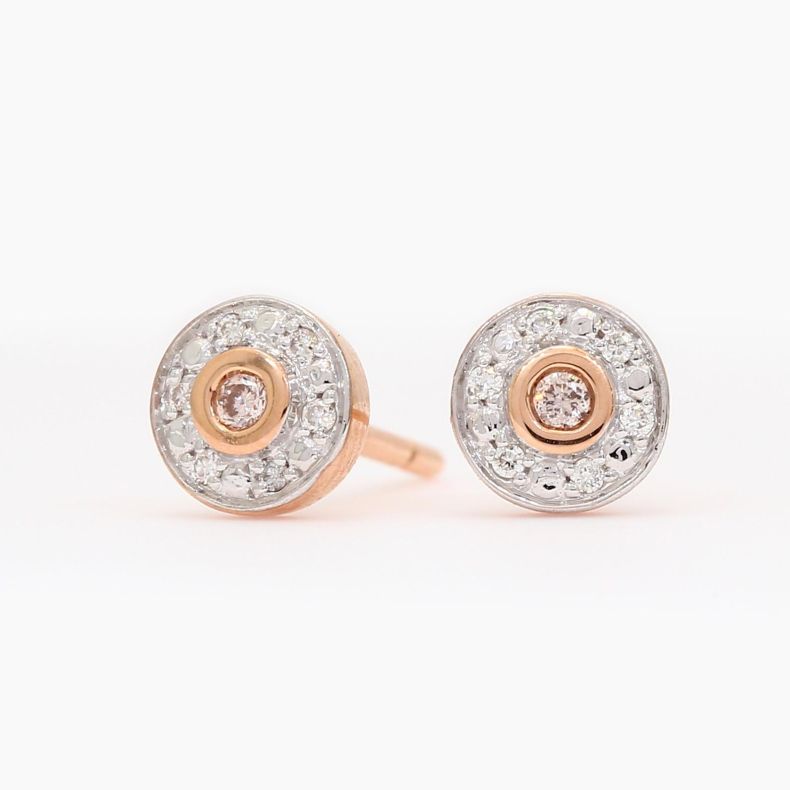 Freesia Argyle light pink champagne and white diamond halo earrings