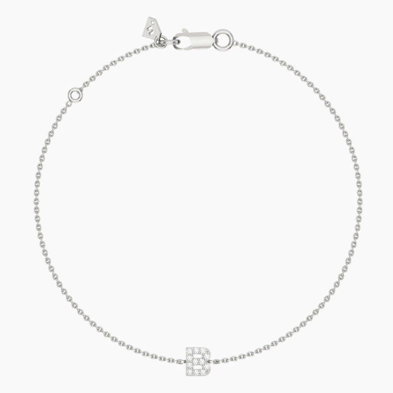Lexicon white diamond B initial bracelet