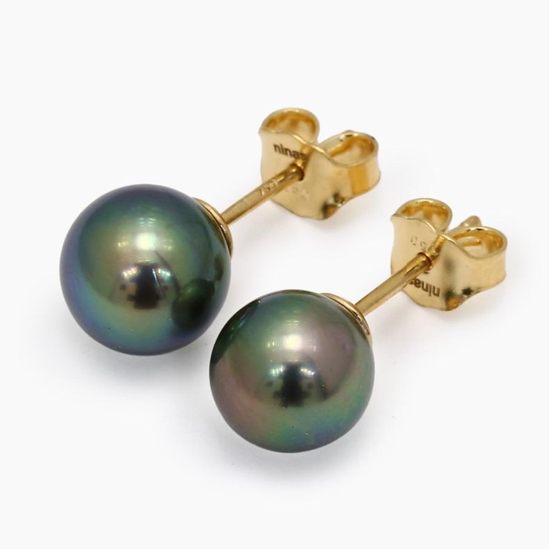 Abilene black Tahitian pearl stud earrings