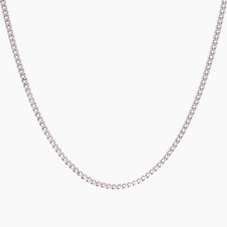 45cm 9 karat white gold diamond cut curb chain