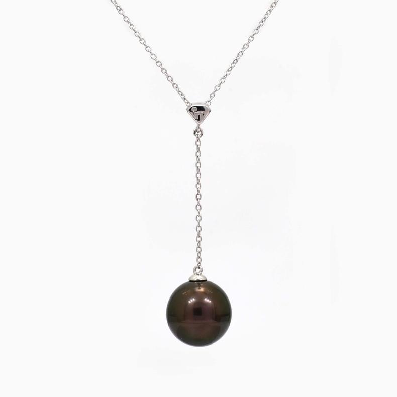 Anakena black Tahitian pearl and white diamond lariat drop necklace