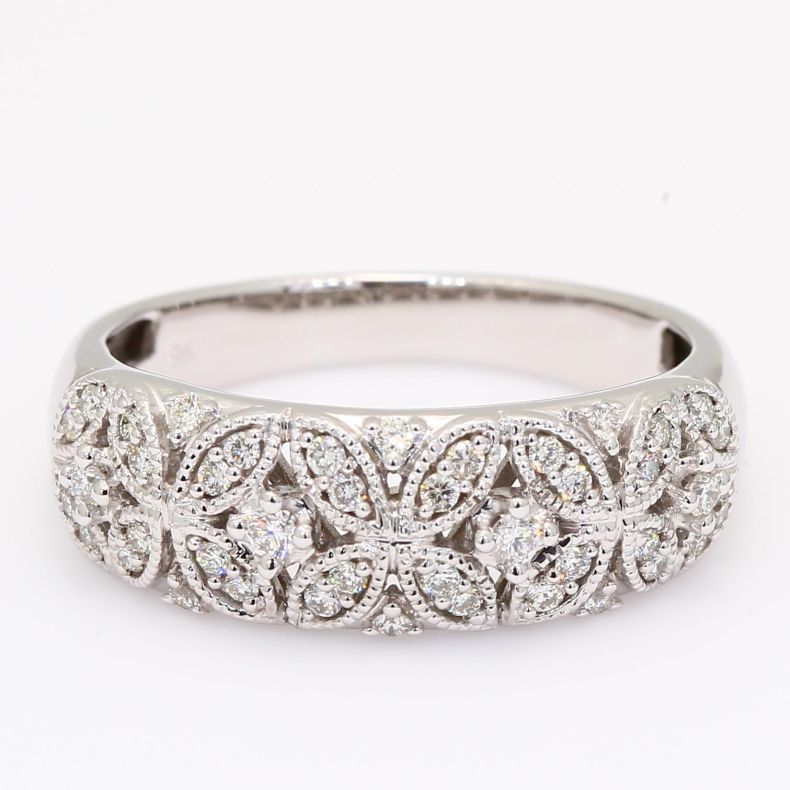 Azalea white diamond flower band ring