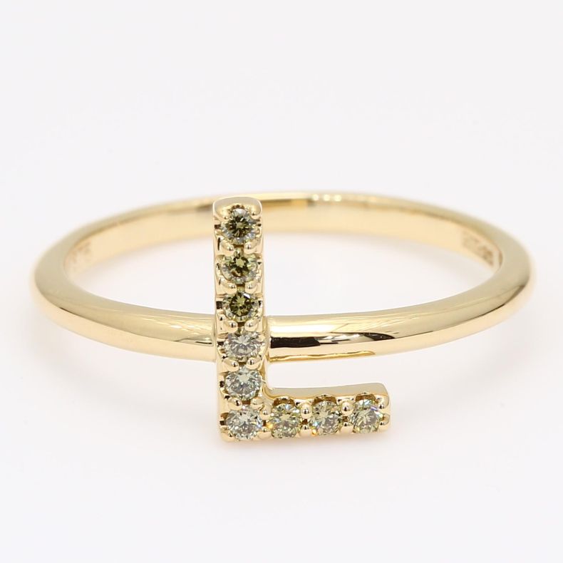 Love Letter L fancy green diamond ring