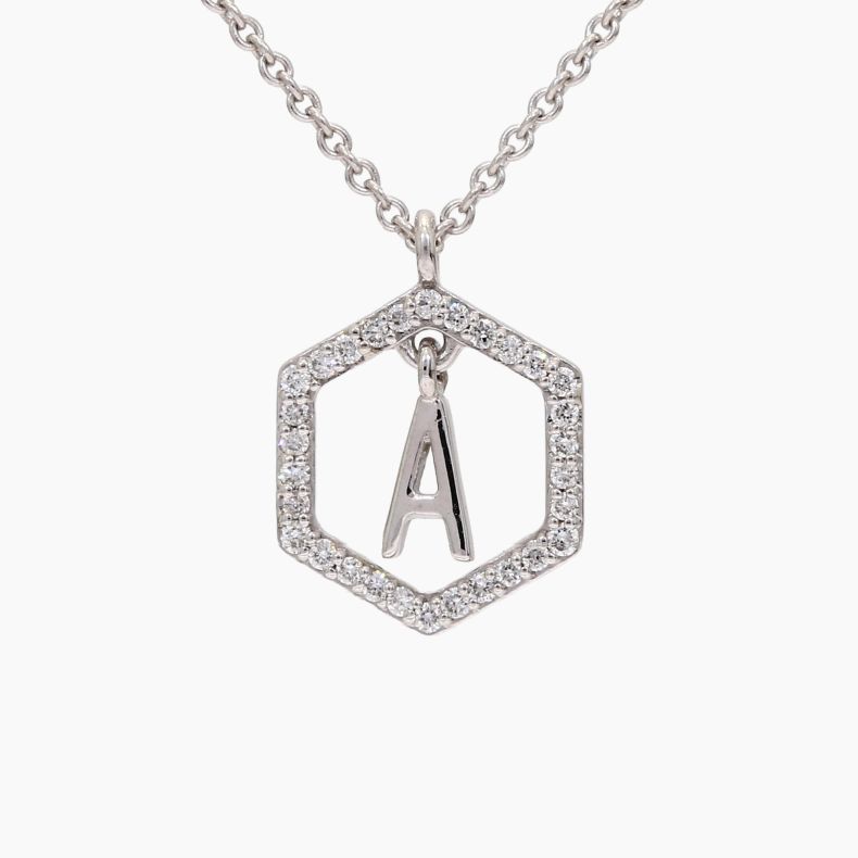 Insignia A white diamond white gold initial necklace