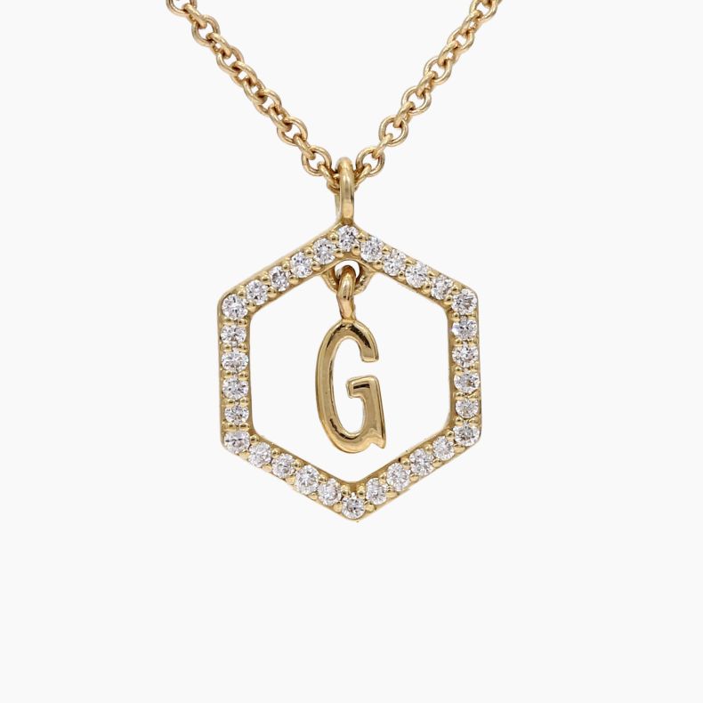 Insignia G white diamond yellow gold initial necklace