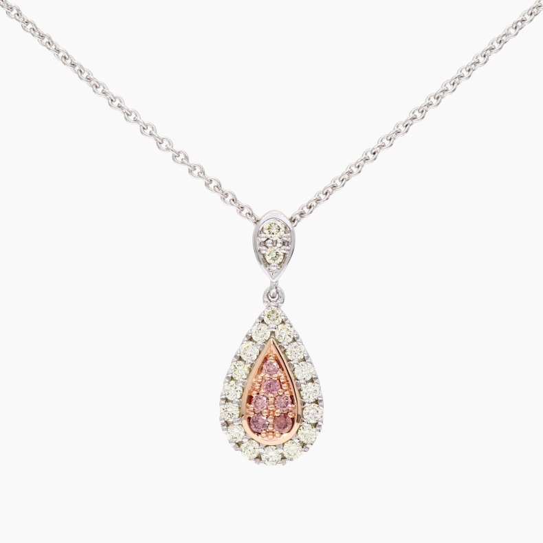 Indira Argyle pink and white diamond drop pendant