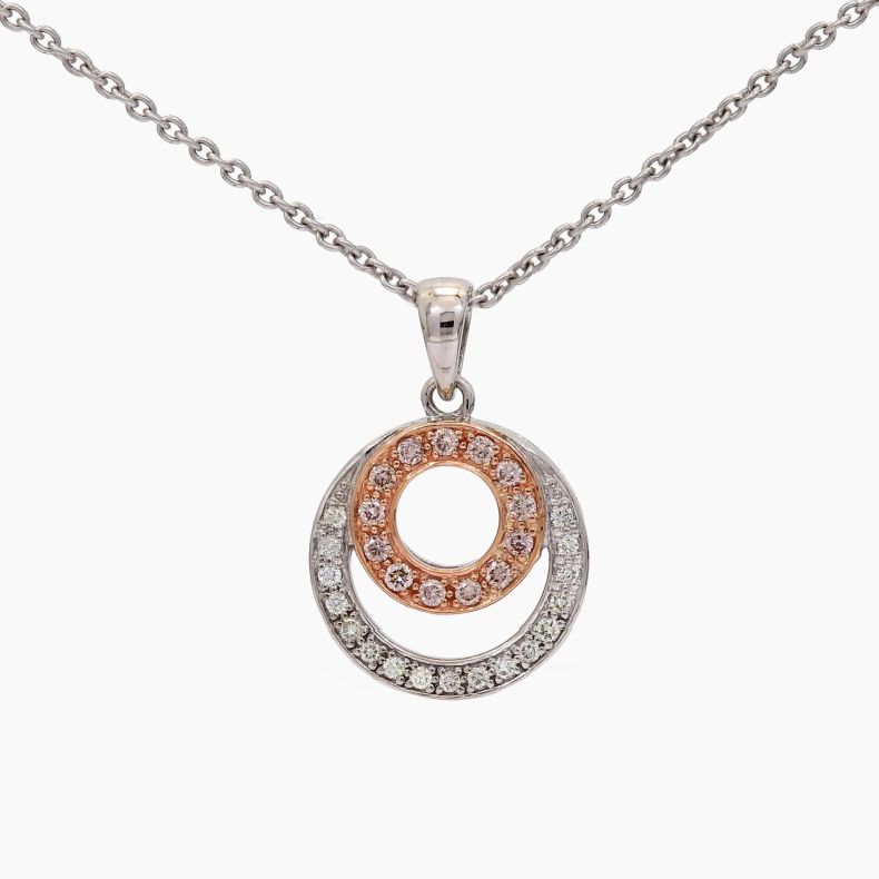 Oslo Argyle light pink champagne and white diamond circle pendant