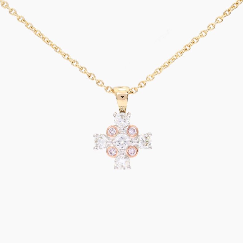 North Cross white and Argyle light pink champagne diamond cross pendant