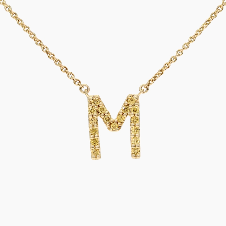 Love Letter M fancy orange diamond necklace