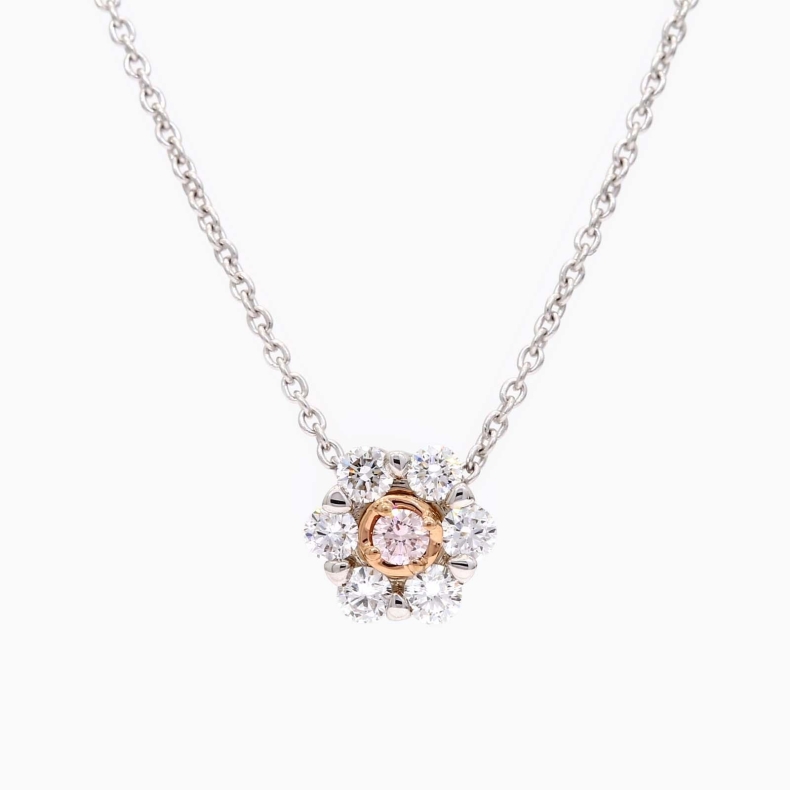 Adeline white and Argyle pink diamond floral halo necklace