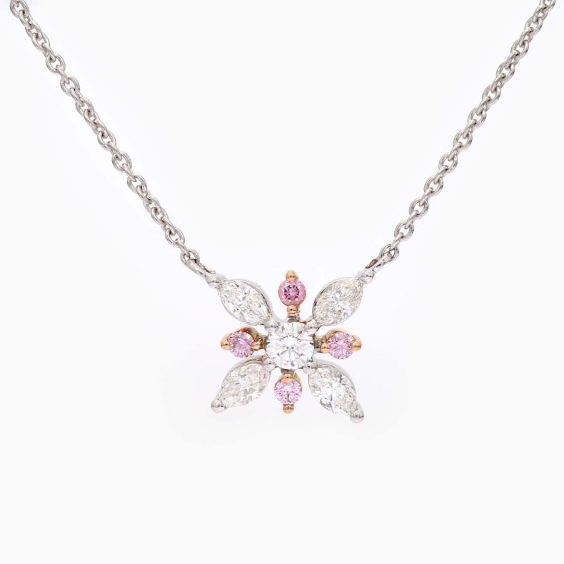 Polaris Argyle pink and white marquise-cut diamond necklace