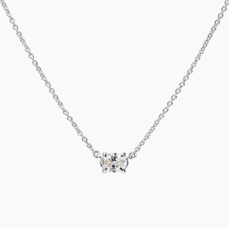 Ellipse oval cut white diamond solitaire necklace