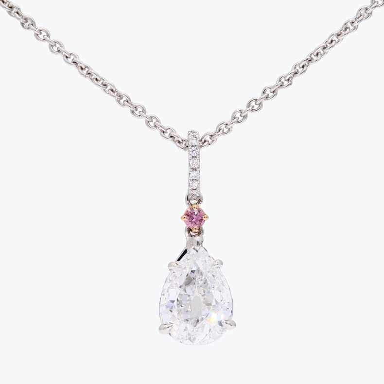 Valerie round-cut pink and pear-cut white diamond drop necklace