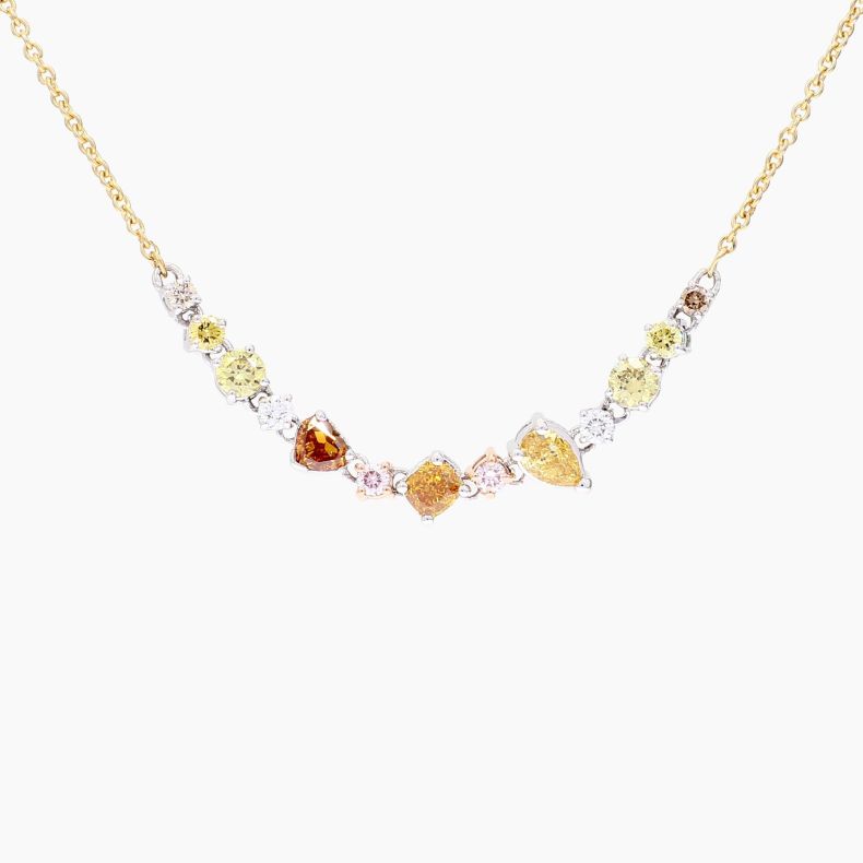 Jubilee heart pear cushion and round-cut rainbow diamond necklace