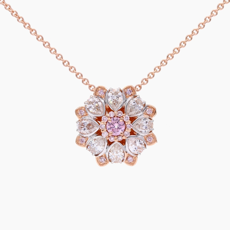The Eden Argyle pink diamond pear-cut halo necklace