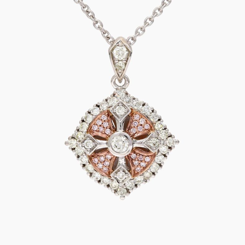 Marietta Argyle light pink champagne and white diamond cross pendant