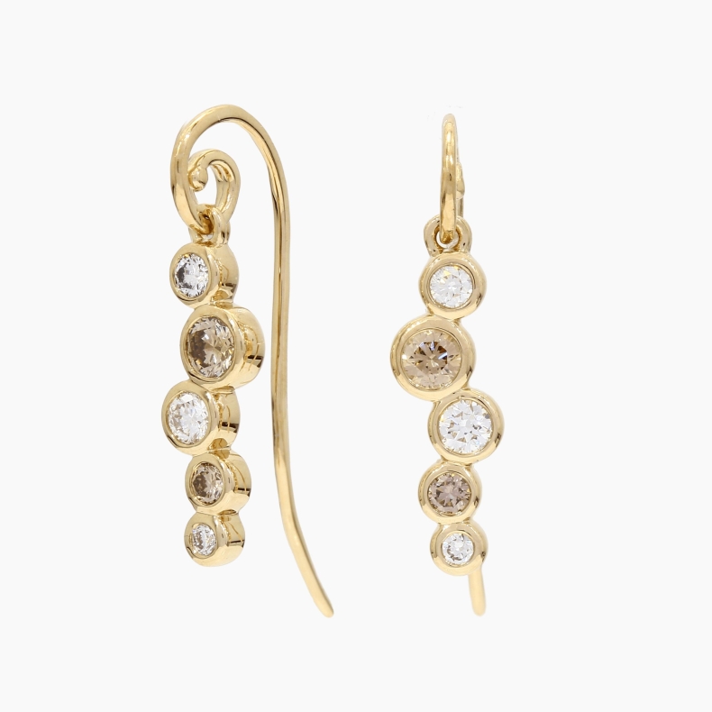 Serelle champagne and white diamond drop shepherd hook earrings