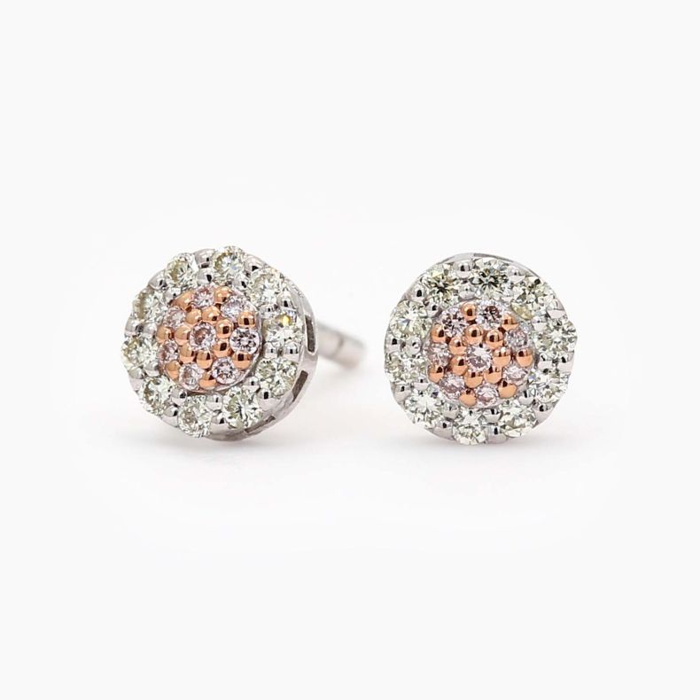 Geranium Argyle light pink champagne and white diamond cluster stud earrings