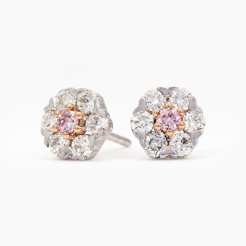 Botanica white and Argyle pink diamond floral halo stud earrings