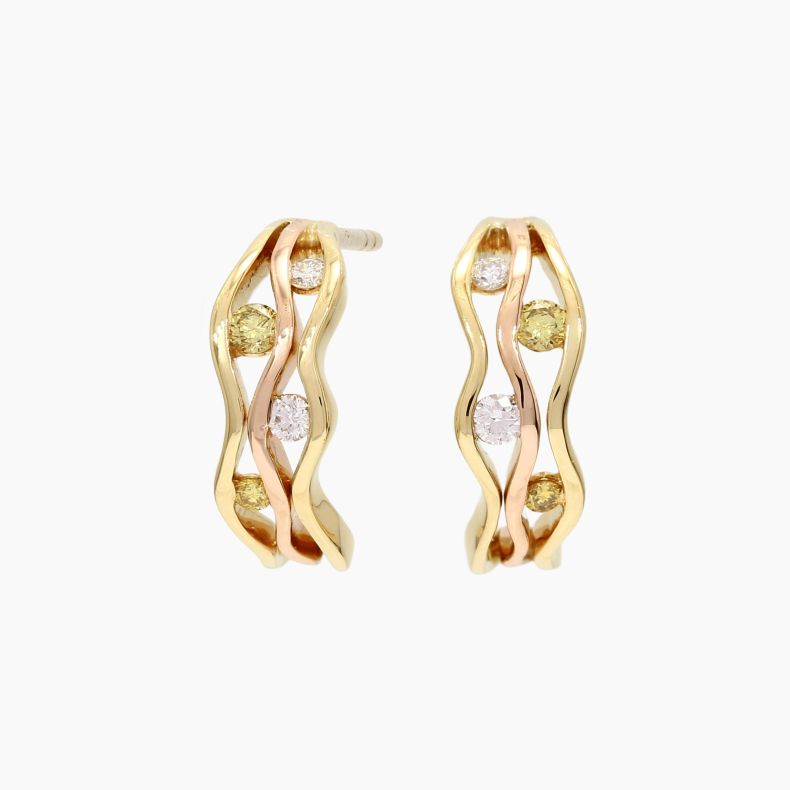Volare rainbow diamond half hoop stud earrings