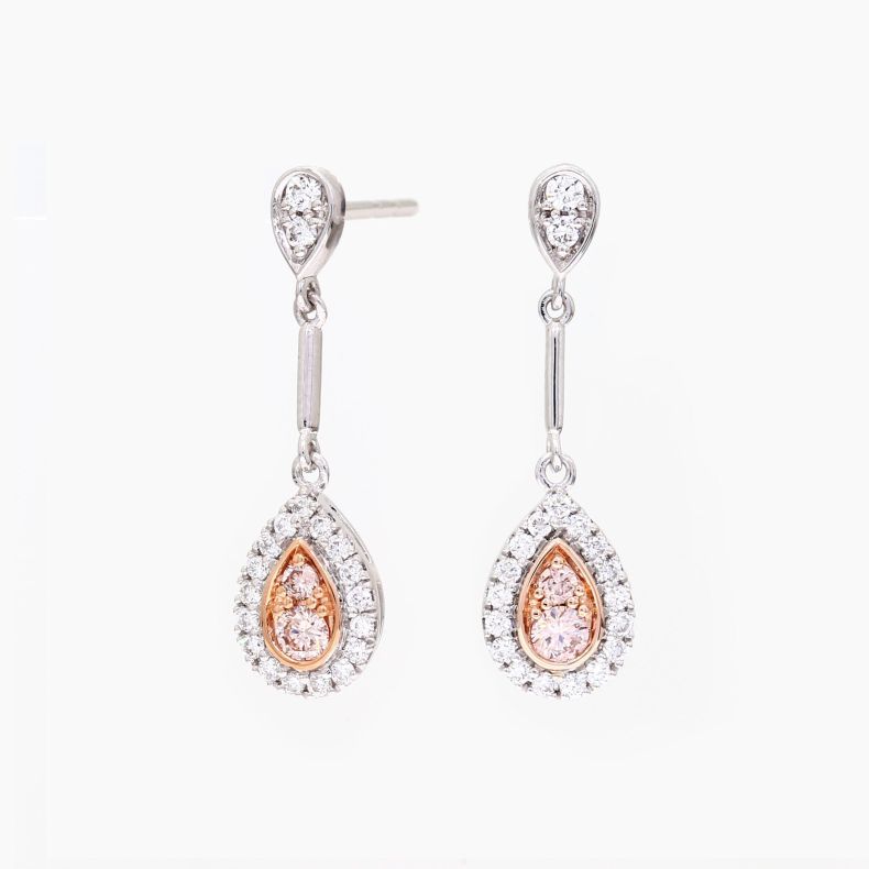 Indira Argyle light pink champagne and white diamonds drop earrings