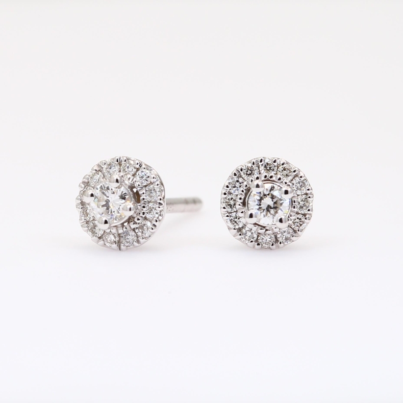 Rouge white diamond halo stud earrings