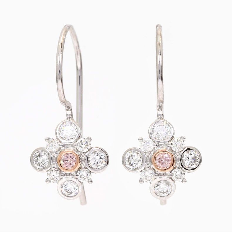 Tapioca white and Argyle light pink champagne diamond hook earrings