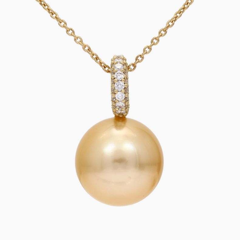 Praia gold South Sea pearl and pave-set white diamond necklace